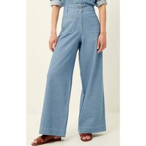 Sessun Manhatti Wide Leg Chambray Linen Blend Jeans Provencial Blue Size 36